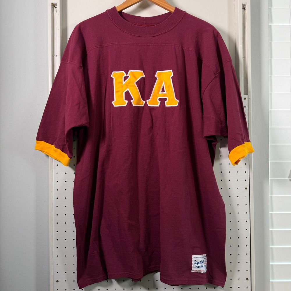 Vintage Signature Sportswear KA Kappa Alpha Jersey Tee Maroon XXL Made in USA